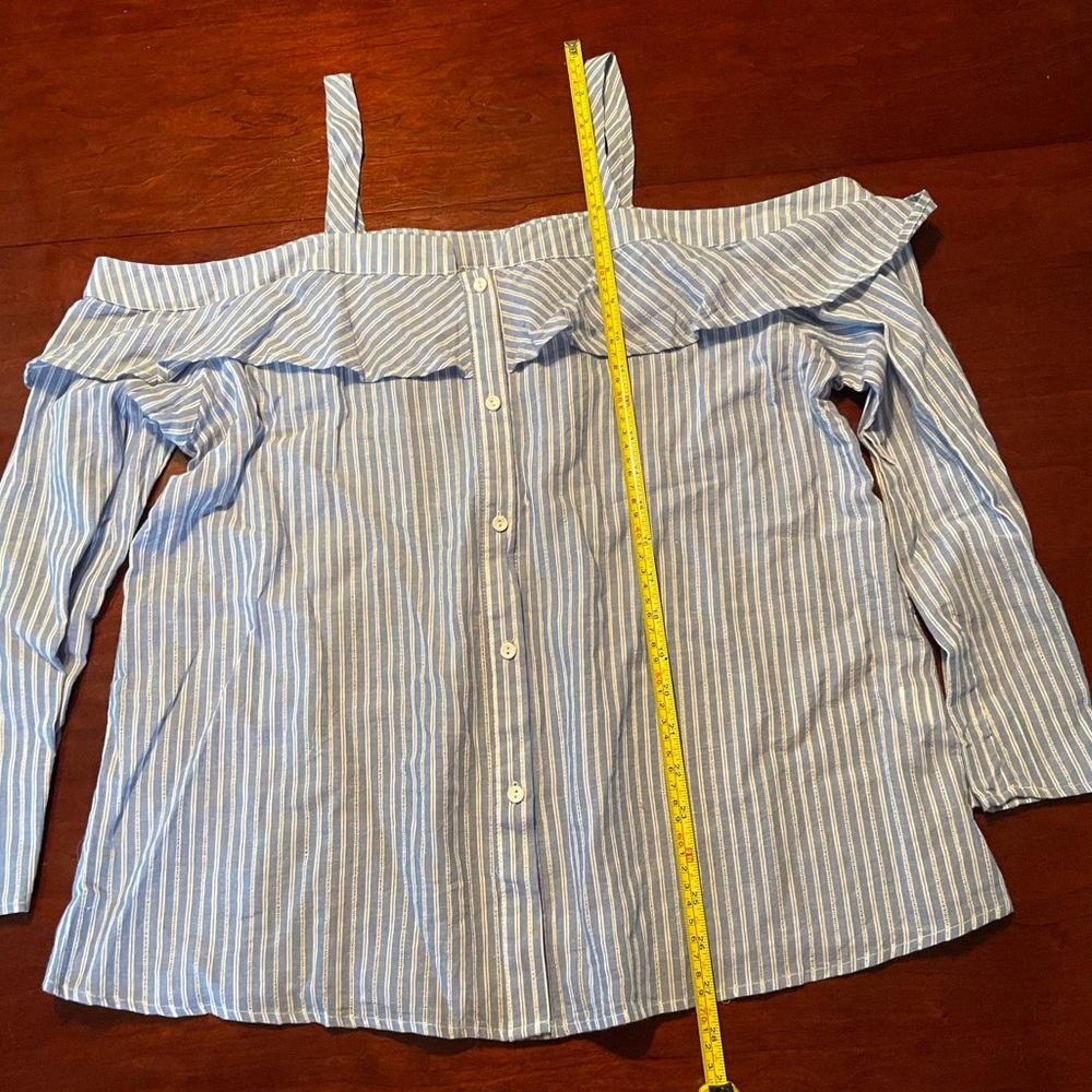 Cold shoulder blue and white striped top